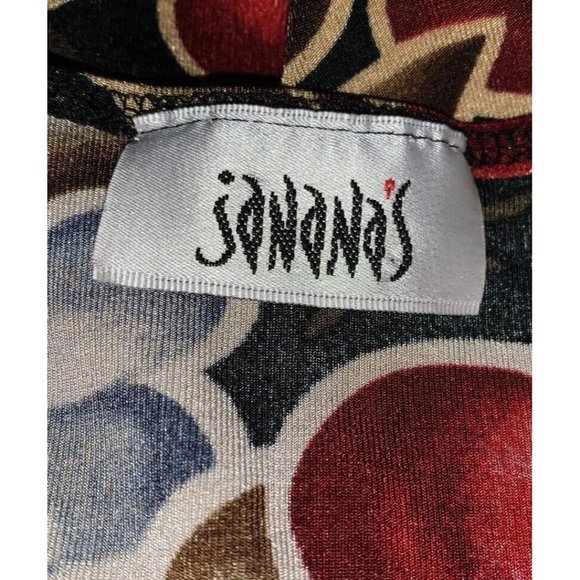 VTG Janana’s Sz ?? (See Meas) Red Khaki Floral Slinky Pullover Tunic Stretch EUC - Picture 6 of 8